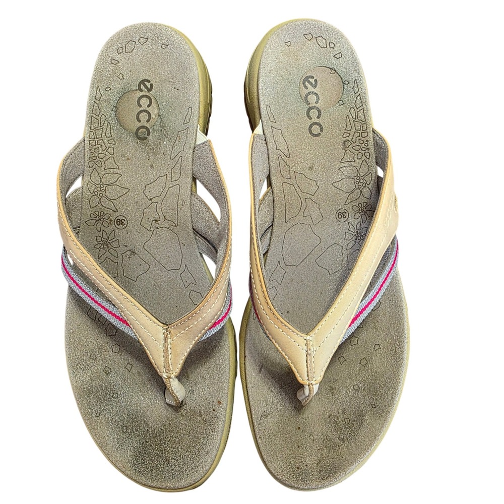 ECCO Receptor Comfort Flip Flops 822523 Beige Pink Leather Size 39